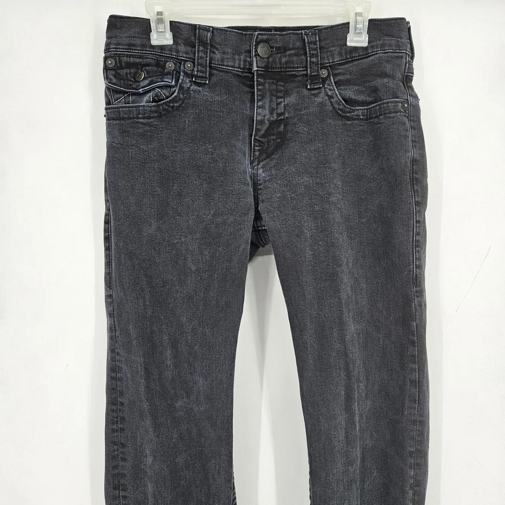 True Religion Jeans Mens 30 Ricky‎ Black Denim Flap Pockets Relaxed Straight